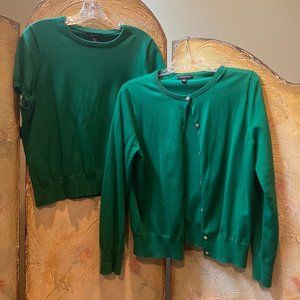 Lands End emerald green cardigan sweater seat